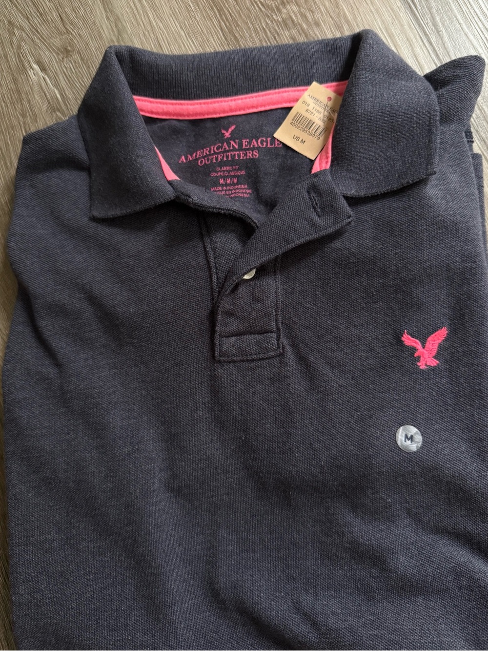 American Eagle Outfitters Navy Polo with Pink Accent